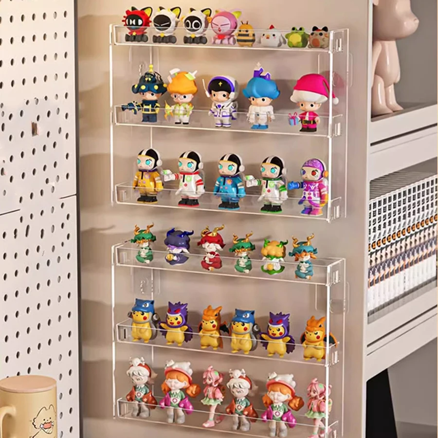 Blindbox-Aufbewahrungs-Präsentationsständer, Wandbehang-Figuren-Displaybox, transparentes mehrschichtiges Aufbewahrungsregal mit niedlichem Partikel-Abzeichen