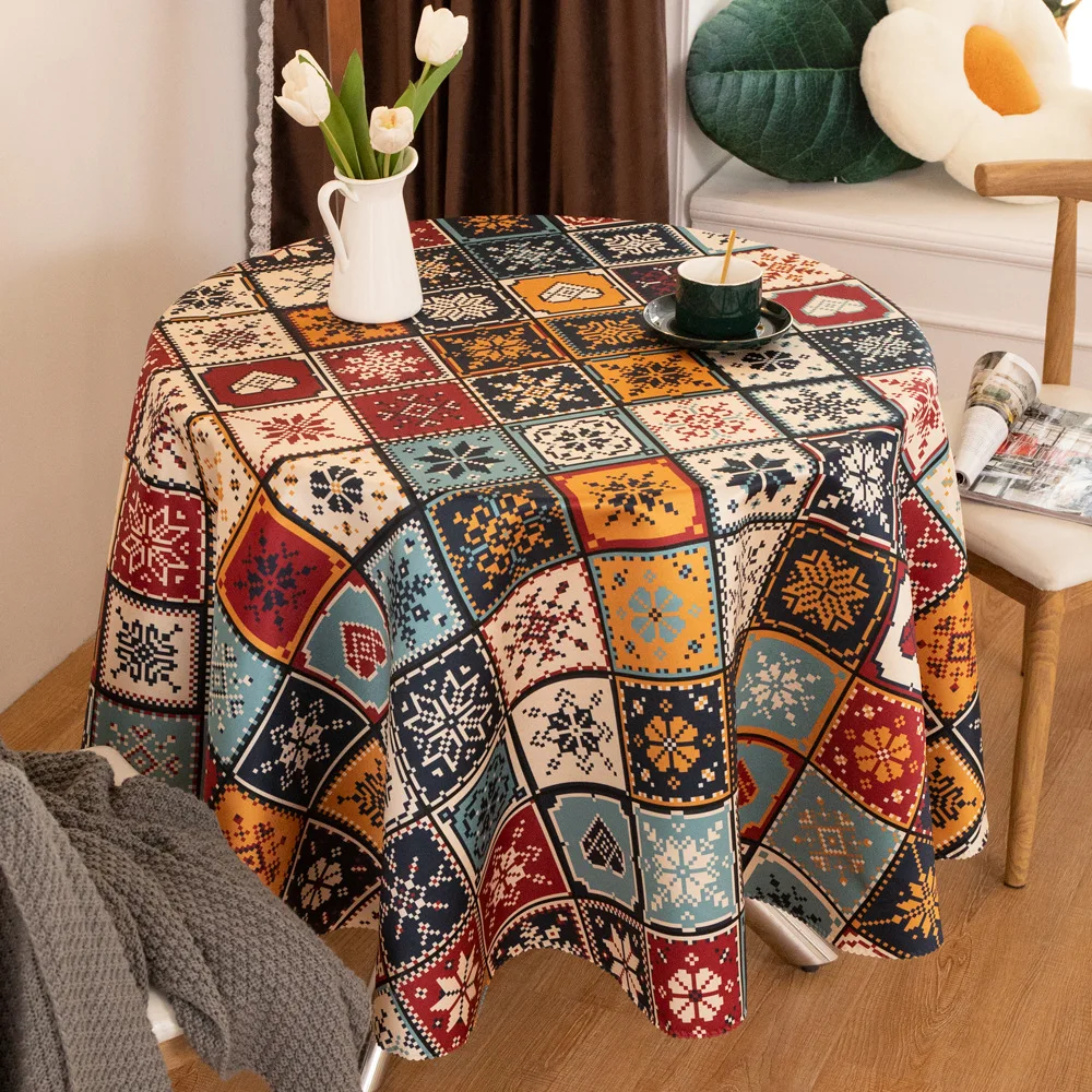 Bohemian tablecloth waterproof round tablecloth ethnic style retro fabric large round tablecloth hotel b&b decorative cloth