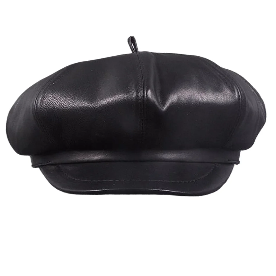 

Новые черные зимние кепки-береты для женщин, восьмиугольные шляпы из натуральной кожи, классические осенние кепки-художника из натуральной кожи для дам