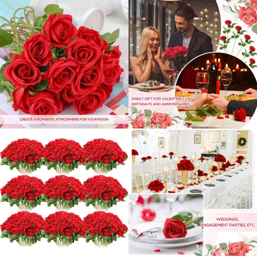 

100-Piece Long Stem Artificial Red Silk Rose Bouquets for Weddings, Parties, and Home Decor