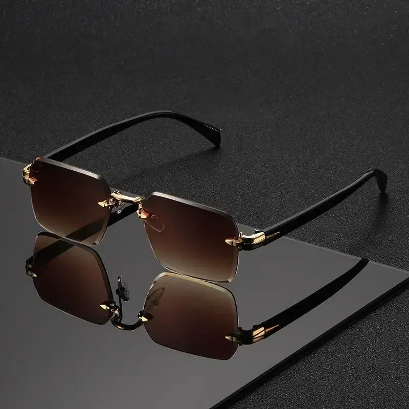 Rimless Sunglasses Rectangle Fashion Popular Women Men Shades Small Square Sun Glasses for Female Male Summer Traveling Oculos - view 2