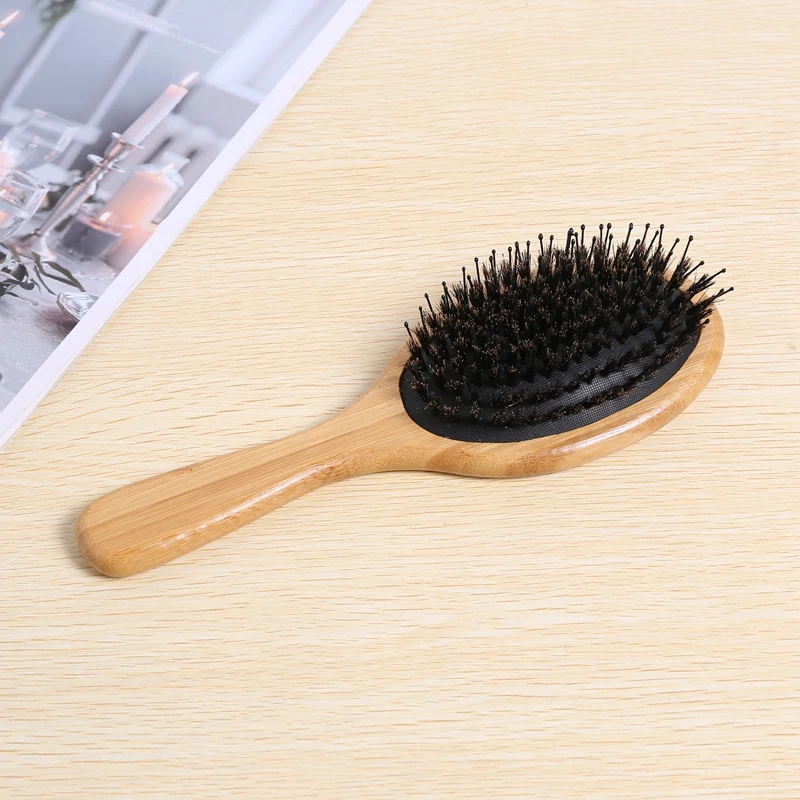 Hair Brush Boar Bristle Hair Brush With Nylon Pins Bamboo Paddle Detangler Brush Detangling Adding Shine Brushes Daily Use For C