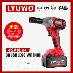 LYUWO 20V Electric Impact Wrench Brushless Rechargeable Lithium Ion Battery, Used For Automobile Tire Power Tools