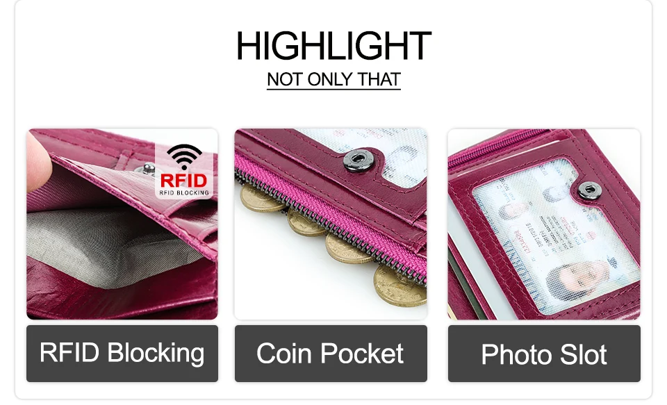 CONTACT'S Damen Echtleder-Geldbörsen Frauen Bifold Luxus Retro Hochwertige Fotofächer Kartenhalter Reise Dating Geschenk Münzbörse – Detail 8