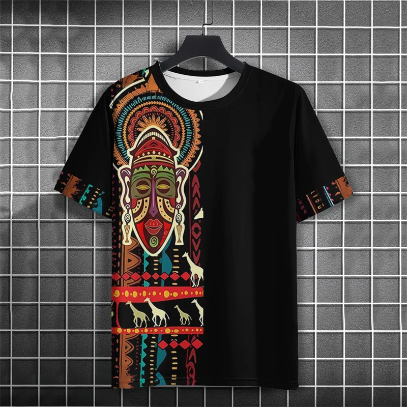 Vintage Ethnic Pattern T-Shirt For Men Balck 3D Printed Tees Summer Casual Harajuku African Clothing Short Sleeve T Shirts Tops