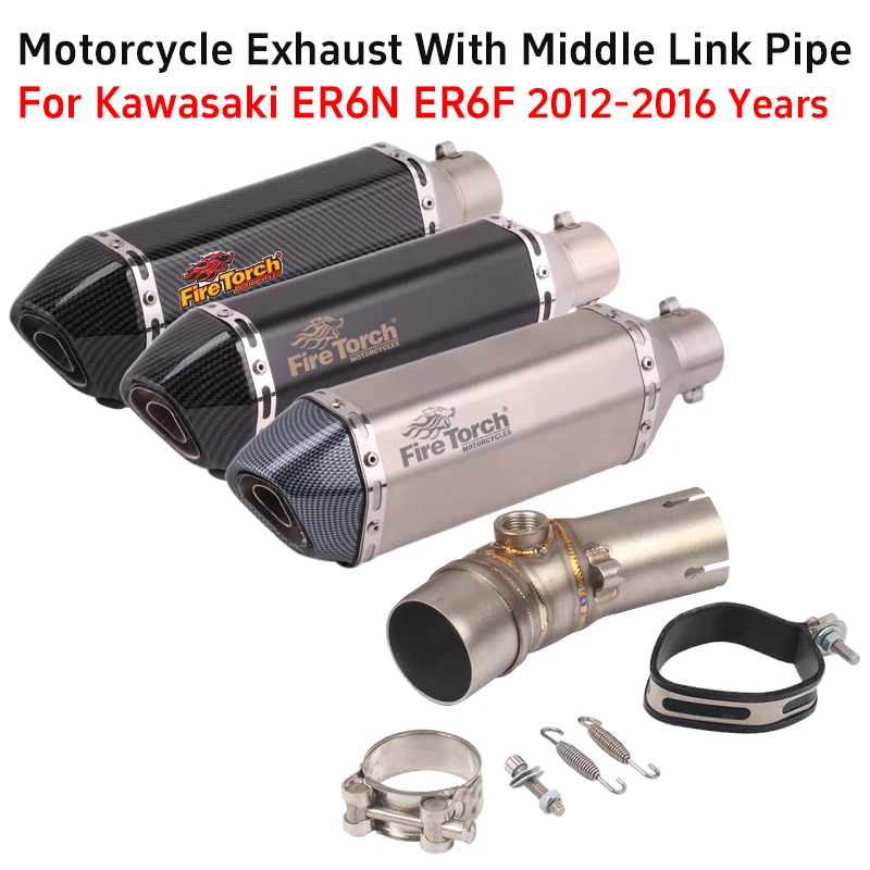 

Slip On For Kawasaki ER6N ER6F 2012 - 2016 Motorcycle Exhaust Muffler Escape Motorbike 51mm Middle Link Pipe Removable DB Killer