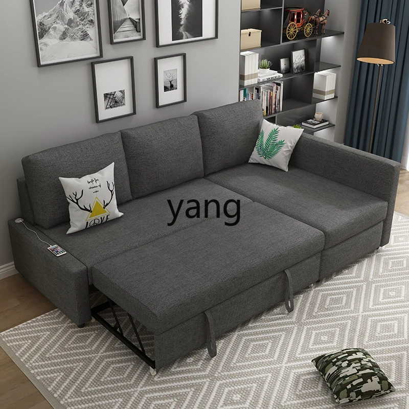 LTT, sofa bed living room small apartment dual-purpose multi-functional storage double corner pull sofa fabric
