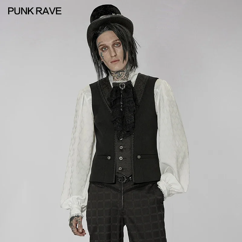 PUNK RAVE Men's Gothic Woven Jacquard Patchwork Vest Party Club Sleeveless Waistcoat Autumn/Winter 3D Carved Button