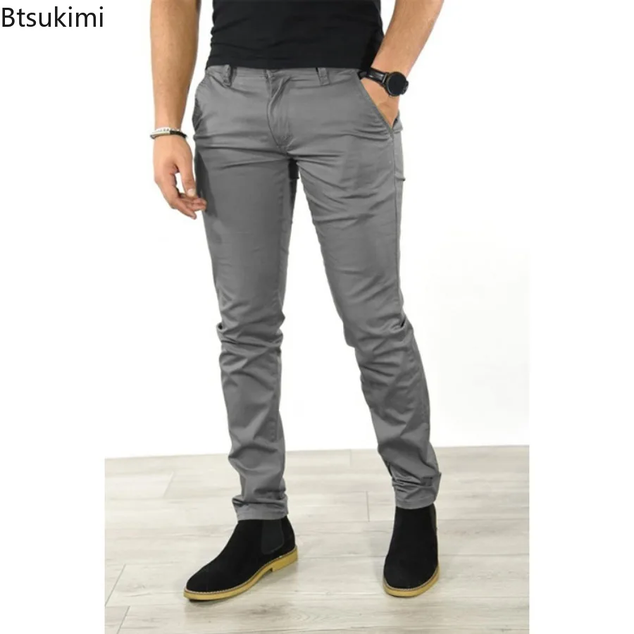 2025 New Men Fashion Solid Simple Pant Elegant Slim Fit Social Trousers Sweatpants Daily Business Office Party Dress Pencil Pant