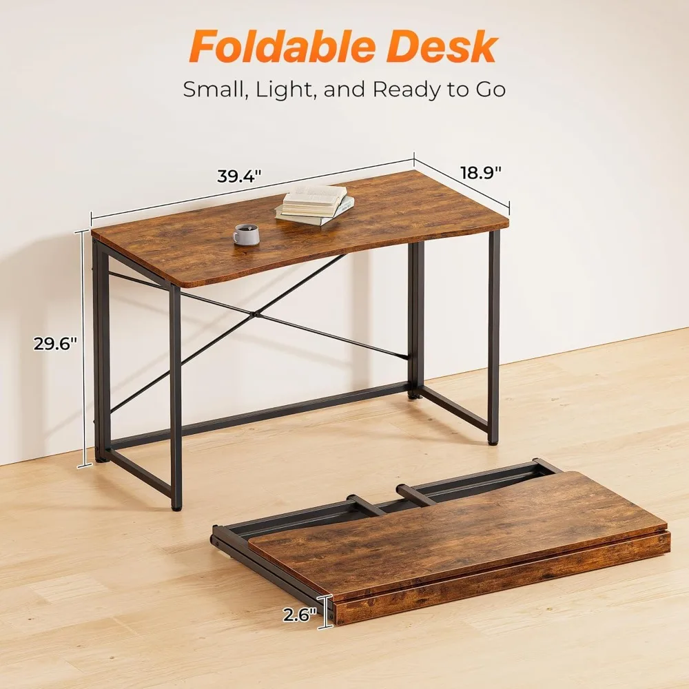 Space-Saving Foldable Desk 39.3 Inches for Small Spaces, Ideal for Home Office, Study, Bedroom, Dorm