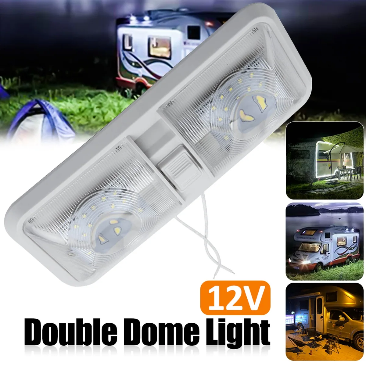 2X RV Interior Led Ceiling Light Boat Camper Trailer Single Dome 12V 280LM Dimmer