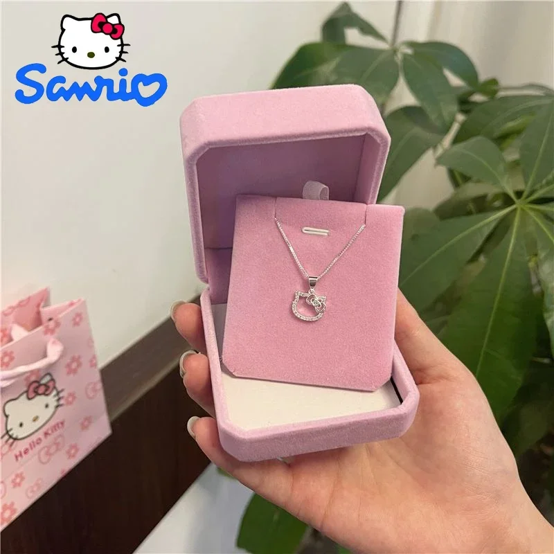 Kawaii Necklace for Women Hello Kitty Jewelry Anime Character Sanrio Ring Lovers Silver Clavicle Chain Adjustable Accessories