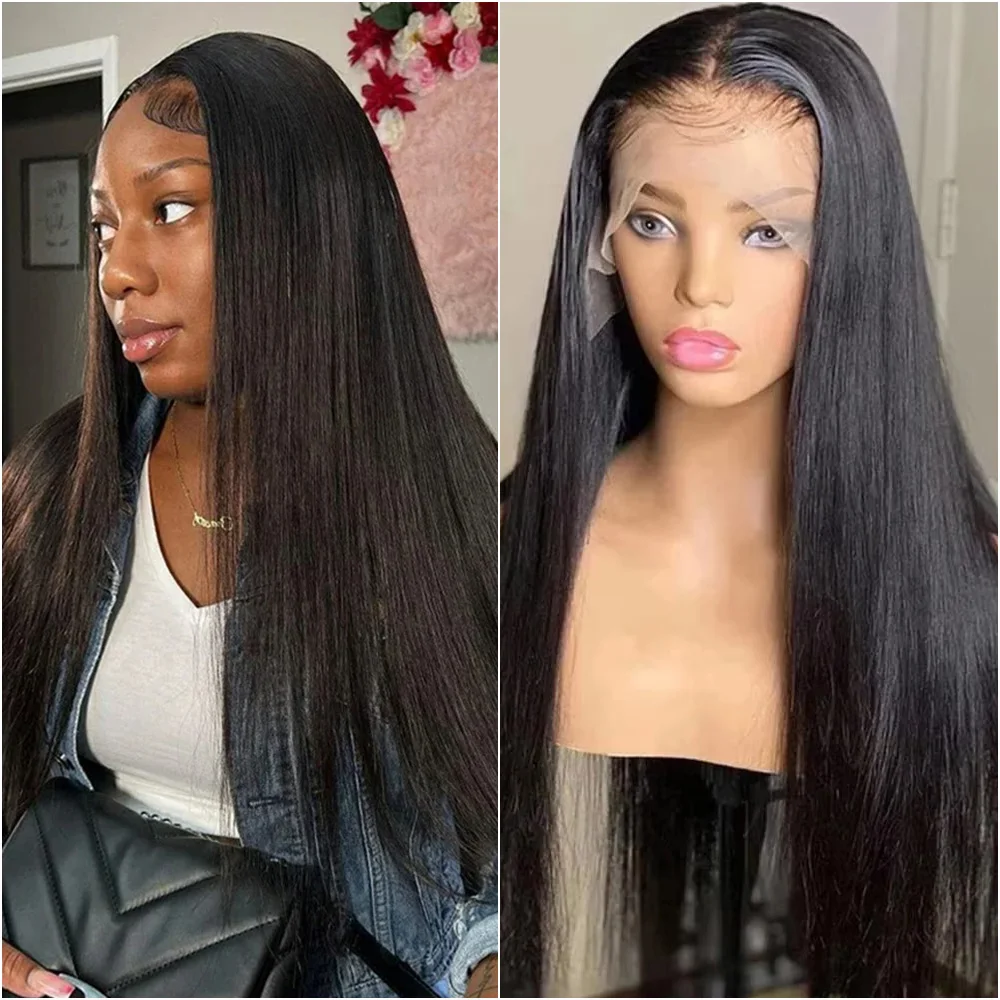 

Парик из натуральных волос 13x4 13x6 HD Lace Frontal, прямой, с предварительно выщипанными прядями, плотность 220%, прозрачный 360, безклеевые парики 7x6 Lace Front для женщин