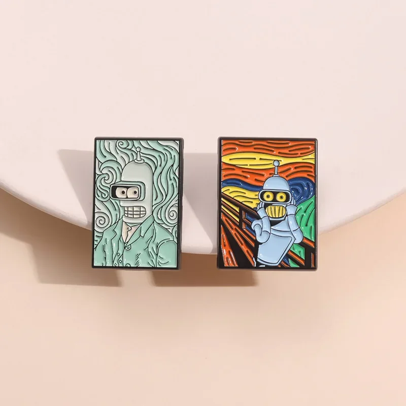 Creative cartoon robot badge European and American personality oil painting metal accessories brooch