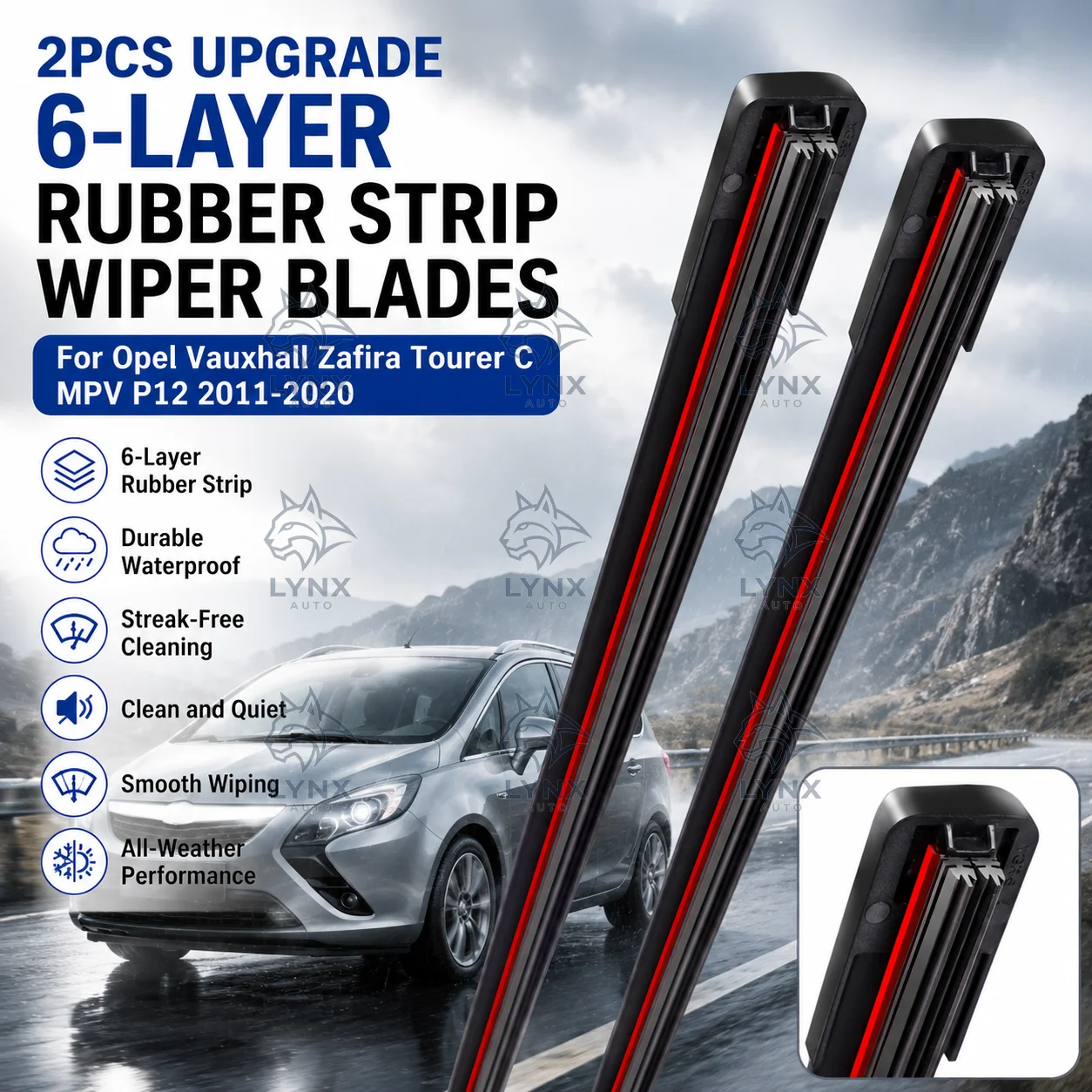 

2Pcs Upgrade 6-Layer Rubber Strip Windshield Wiper Blades For Opel Vauxhall Zafira Tourer C MPV P12 2011-2020