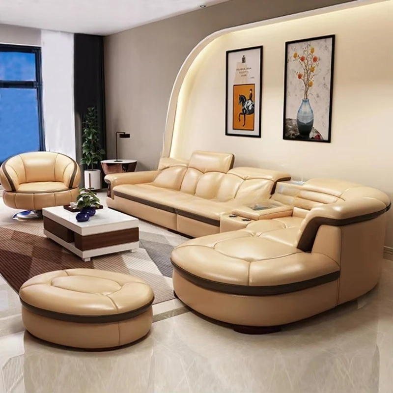 

New multifunctional curved sofa living room single swivel chair sofa l-shaped corner leather sofa