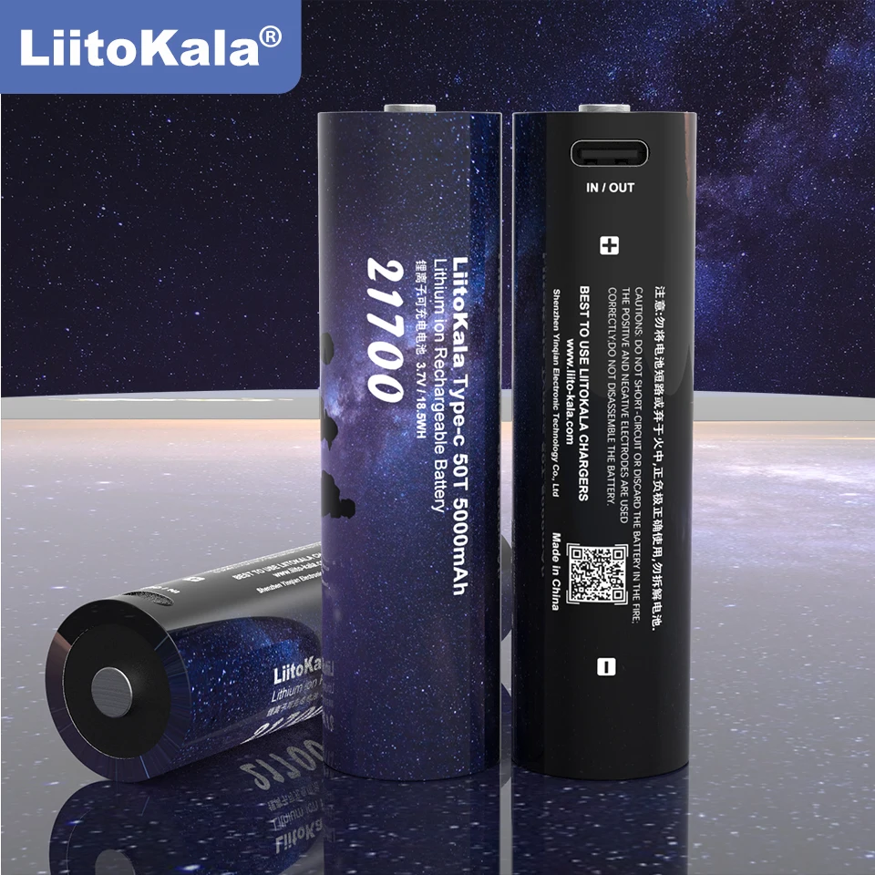 Liitokala 5000mAh Type-C USB 21700 Li-ion Rechargeable Battery 50T 3.7V Li ion Lithium Battery,5V1A output