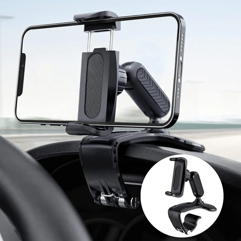 Dashboard Clip Car Phone Holder 360° Rotation Instrument HUD Sun Visor Clips GPS Bracket Stand for IPhone 14 Samsung Xiaomi