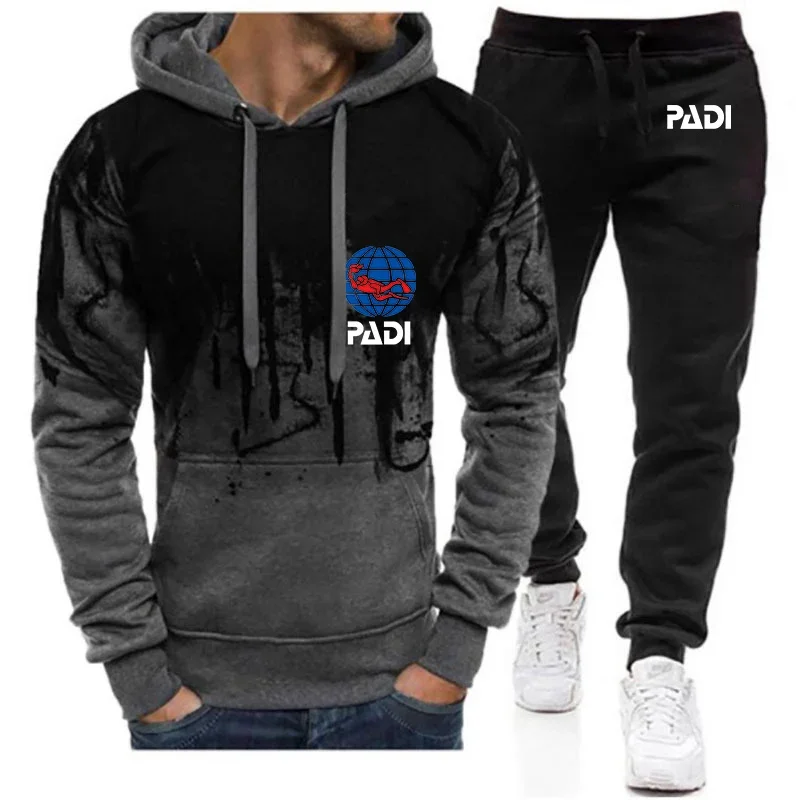 

2024 New Scuba Driver Padi Printed Man's Set Mens Gradient Hoodies Casual Harajuku Sweatpant Sets Hip Hop Jackets Sport Suit