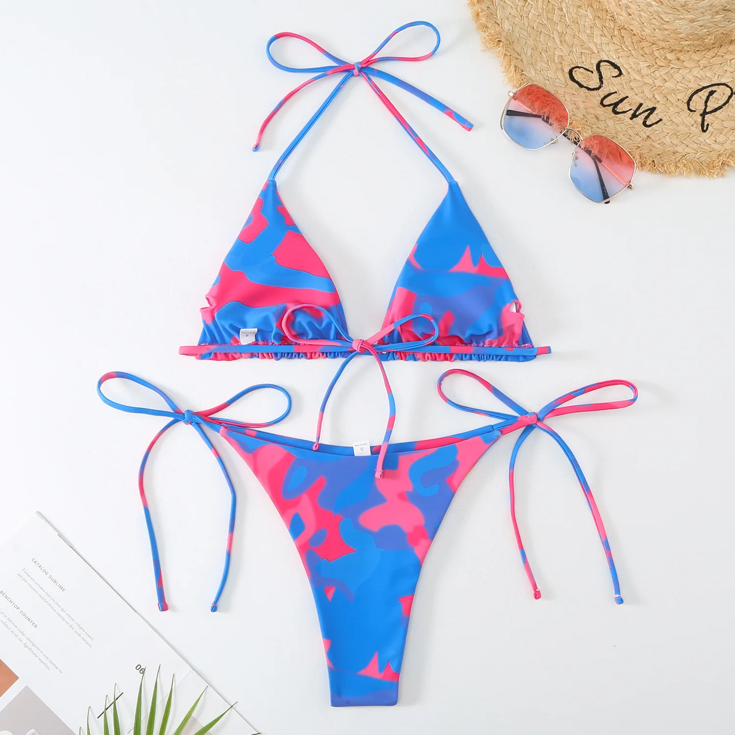 Sexy wydruk gradientowy mikro mini halter bikinis zestawy 2 szt. Trójkątne stroje kąpielowe stringi strój kąpielowy kobiety biquini bikini zestaw