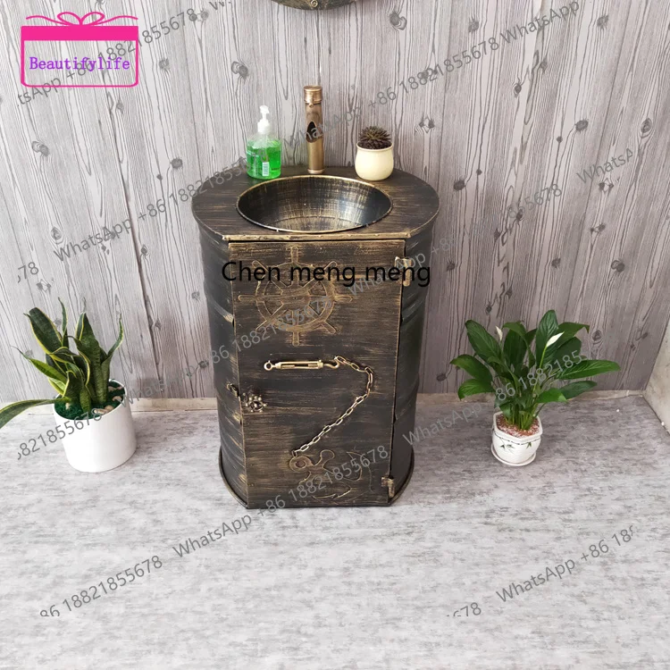 YL Washbasin creativity, floor-to-ceiling integrated column cabinet, retro washbasin