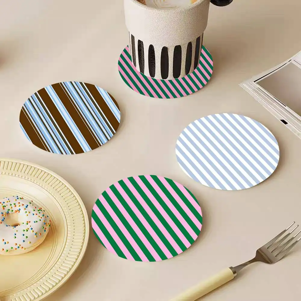 Stripe Wooden Coasters Heat-resistant And Non-slip Suitable For Restaurants And Cafes And Make Great Holiday Gifts