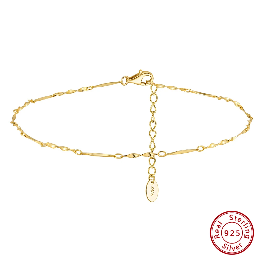 ORSA JEWELS Fußkettchen aus 14 Karat Gold, 1,2 mm, italienische kubanische Kette für Damen, 925er Sterlingsilber, feines Sommer-Strand-Fußarmband, Fußkettchen SA43