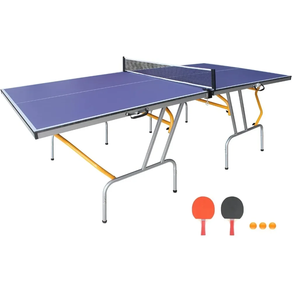 

8ft Foldable Ping Pong Table - Mid-Size Portable Table Tennis Set with Net, 2 Paddles, and 3 Balls for Indoor & Outdoor Play