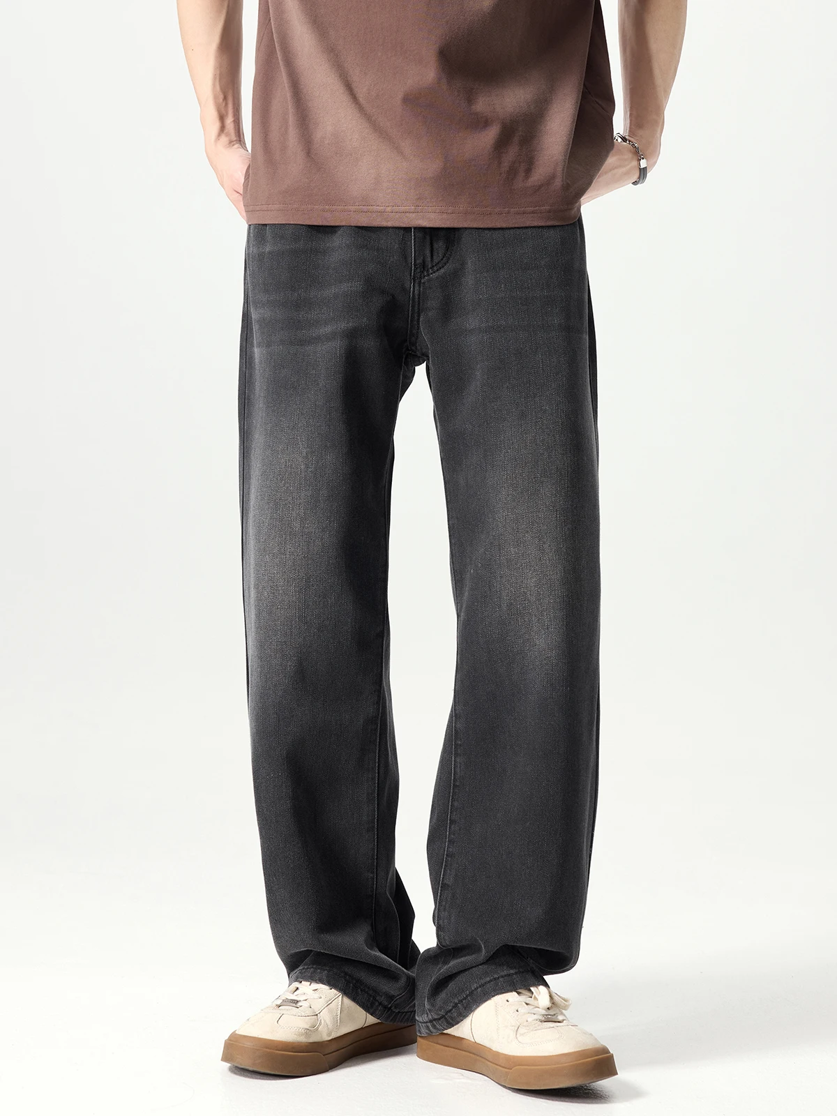 Thir-Sixth Street CleanFit Casual Bla Jeans Men's Loose Straight Leg American Vintage Long Pants Water Waed Denim
