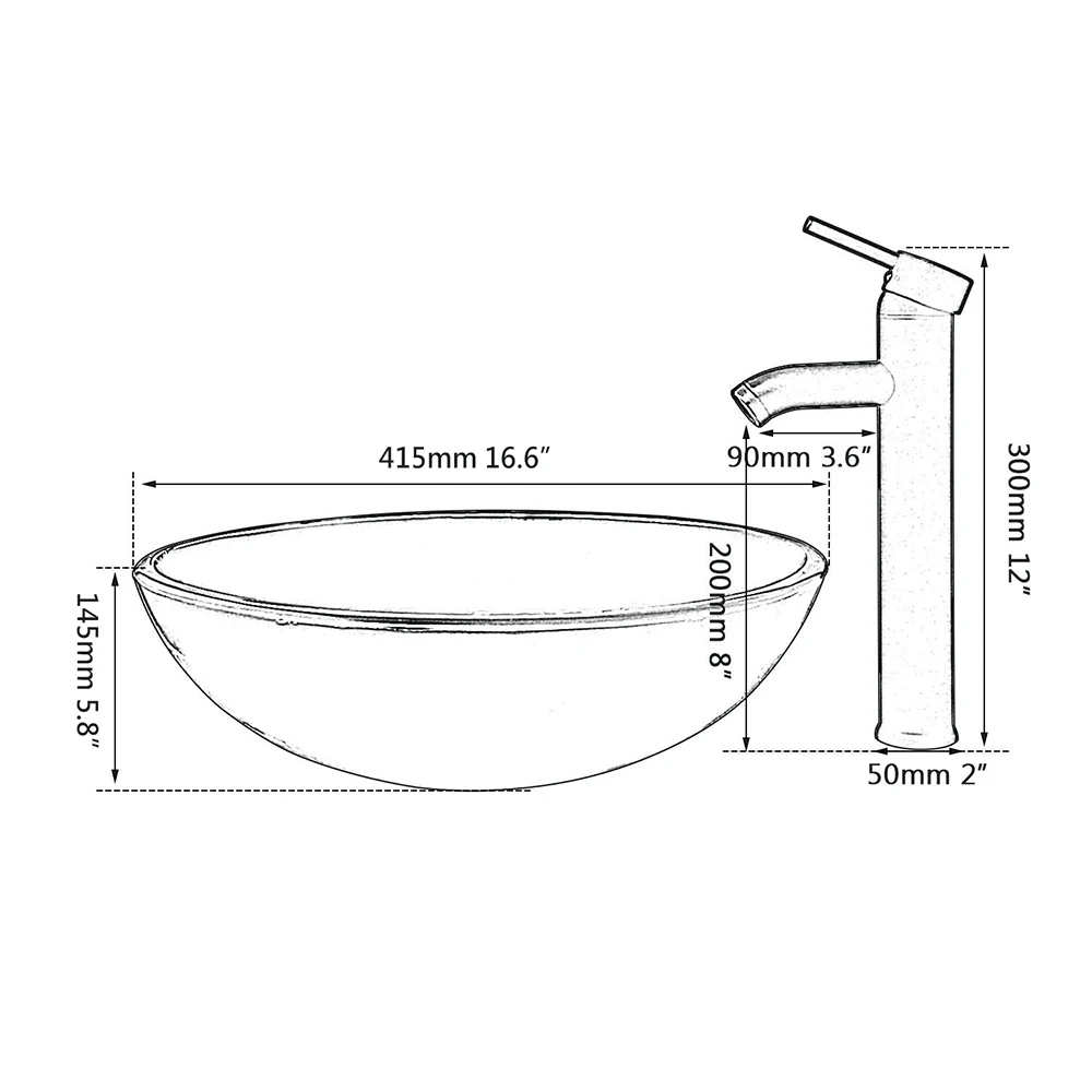 YANKSMART Round Bowl Bathroom Faucet Combo Glass Washbasin Vessel Basins Faucets Hot and Cold Sink Mixer Water Tap W/ Pup Drain