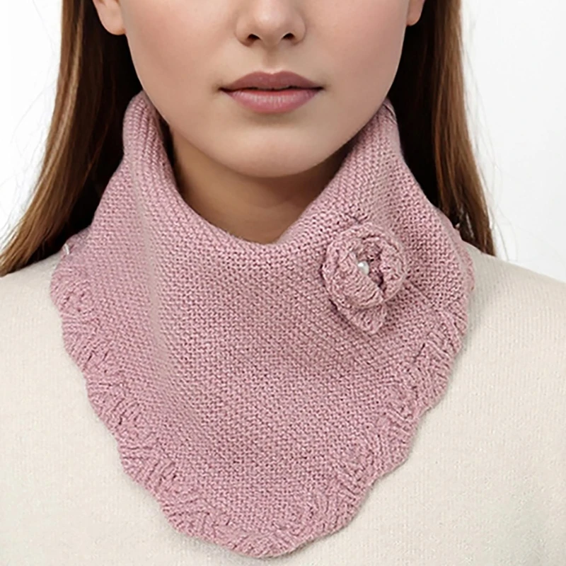 Turtleneck Faux Collar Knitted Triangular Scarf Wrap Elegant Flower Neck Warmer