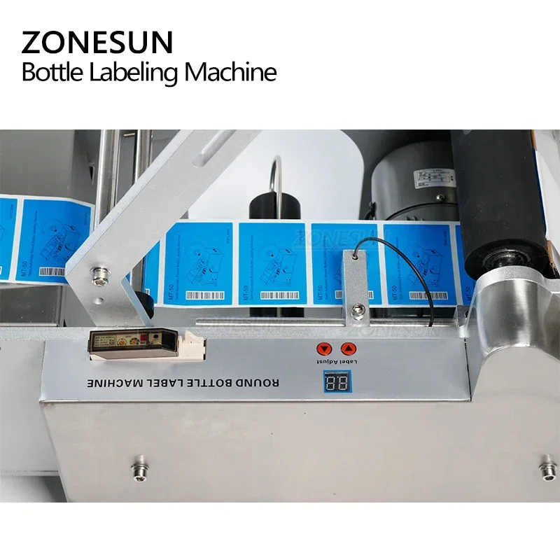 ZONESUN LT-50T آلة وضع العلامات على الزجاجات المستديرة البلاستيك آلة لصق الملصقات على الزجاجات المستديرة آلة توزيع الملصقات قضيب التسمية
