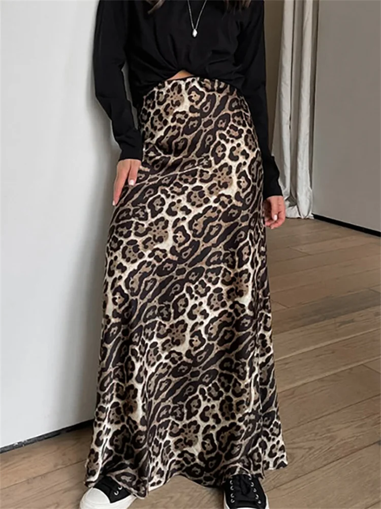 Tossy Leopard Printed High Waist Maxi Skirt Female Summer 2024 Elegant Patchwork Streetwear Fashion Slim Women\'s Long Skirt New