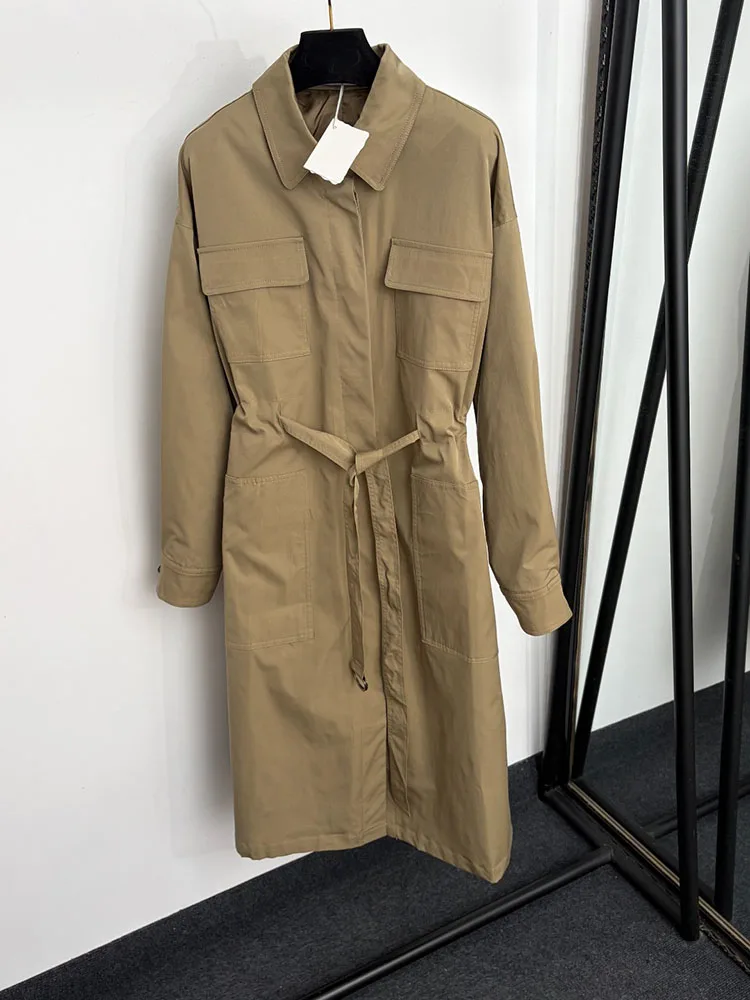 Designer Autumn Khaki Long Trench Coats Women’s