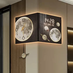 Corner Wall Clock with Light Living Room Digital Watch Mural Wall Clocks Luxury Design Large Pendulum Double-sided Room Decor