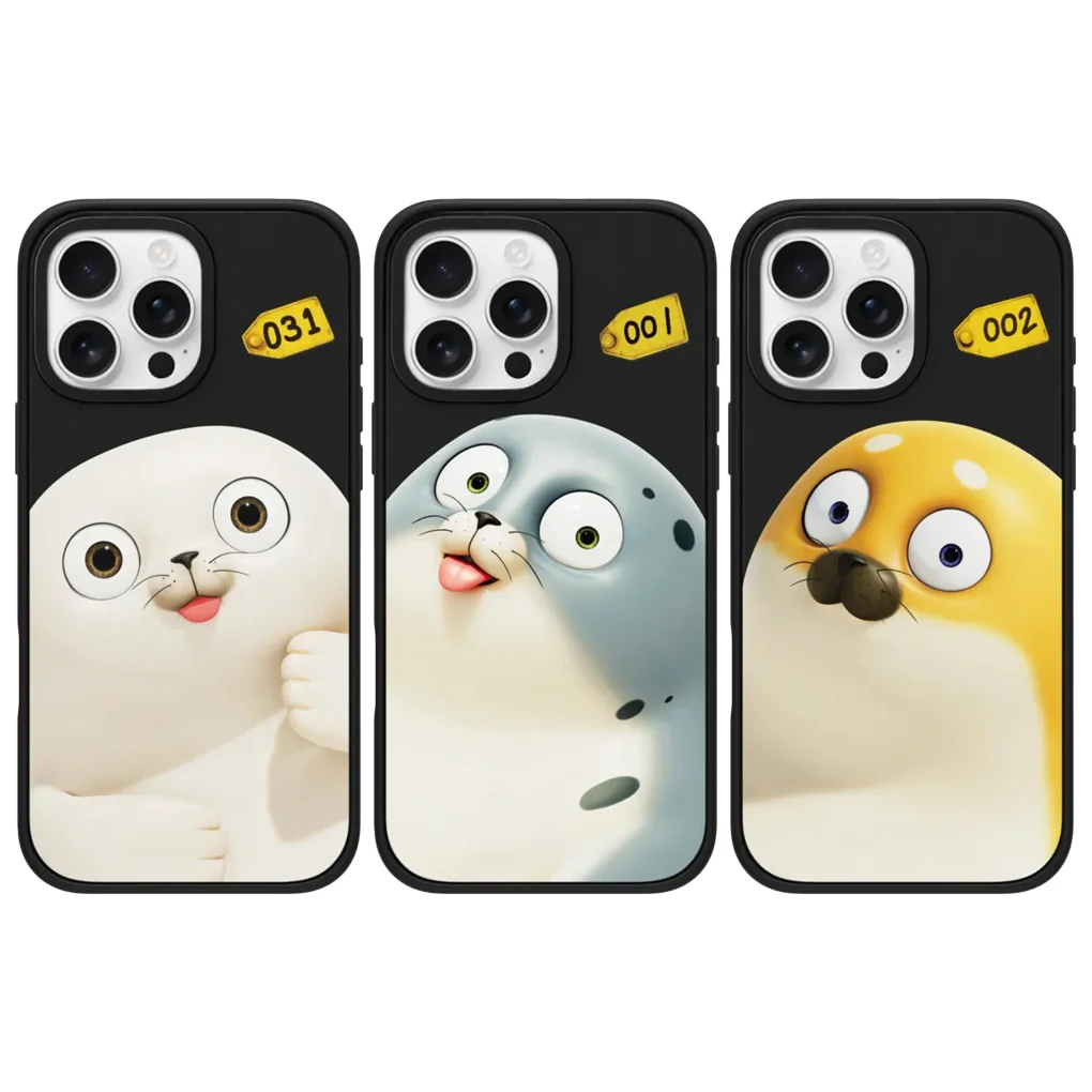 

Cartoon Seals Black Frosted Magnetic Phone Case Cover for IPhone 13 14 15 Pro Max Protective Case