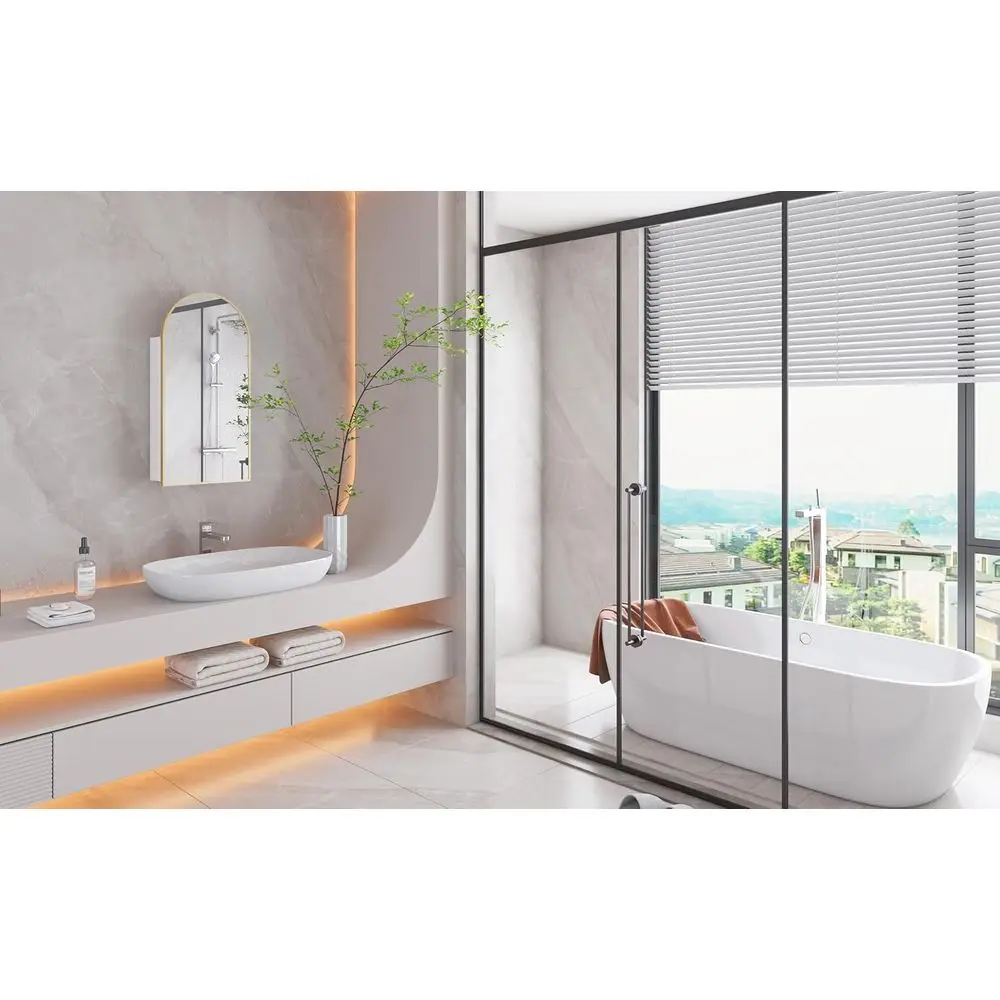 Luxurious Arched Gold Bathroom Medicine Cabinet with Mirror, Ideal or DIYer, Bathroom Mirror with Storage, Mirror Medicine Cabin view 4