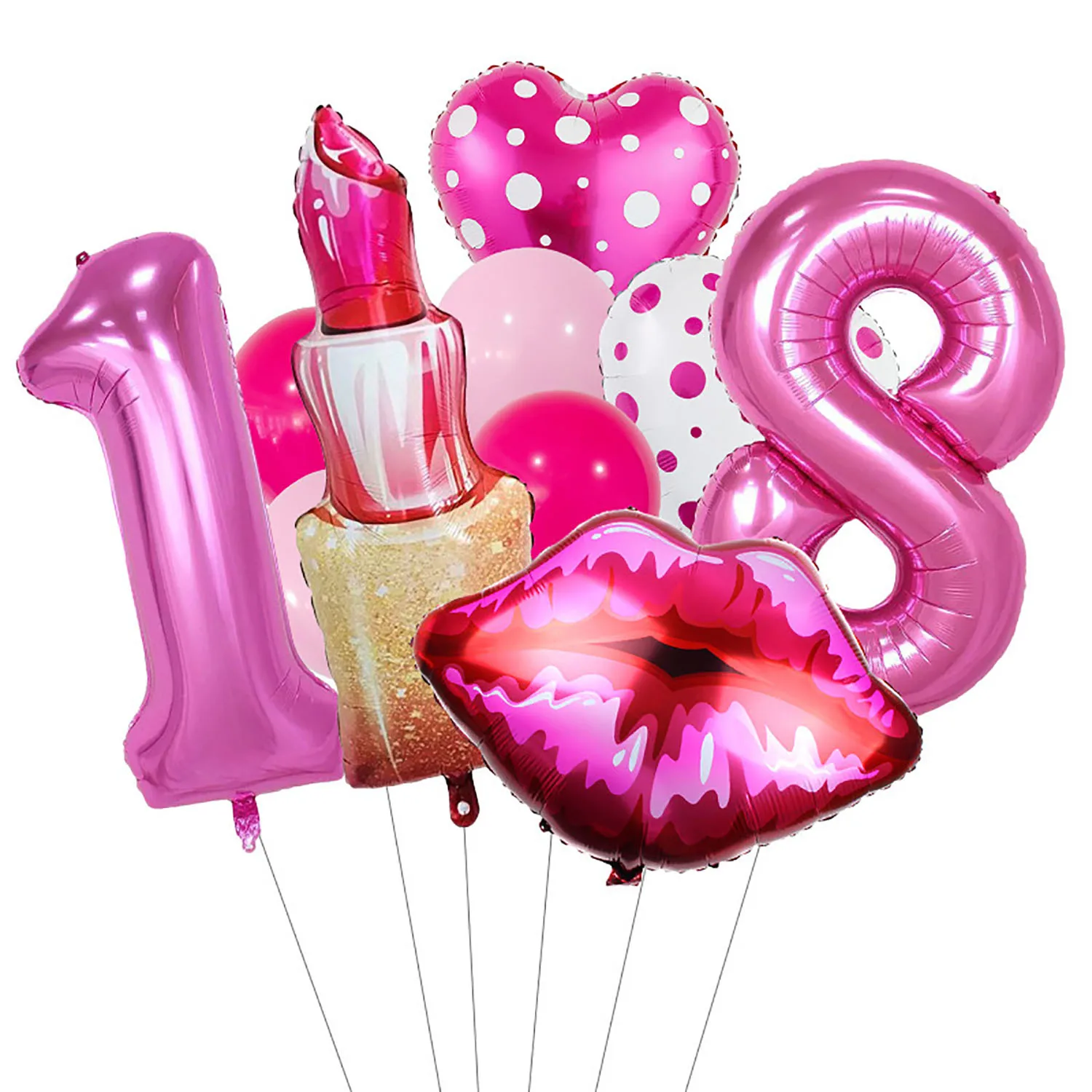 Lippenstift-Nummer, gepunktetes Herz, Aluminiumfolie, Ballon, 81,3 cm, rosarote Zahl, geeignet für Geburtstagsfeier, Jubiläumsdekoration – Detail 13
