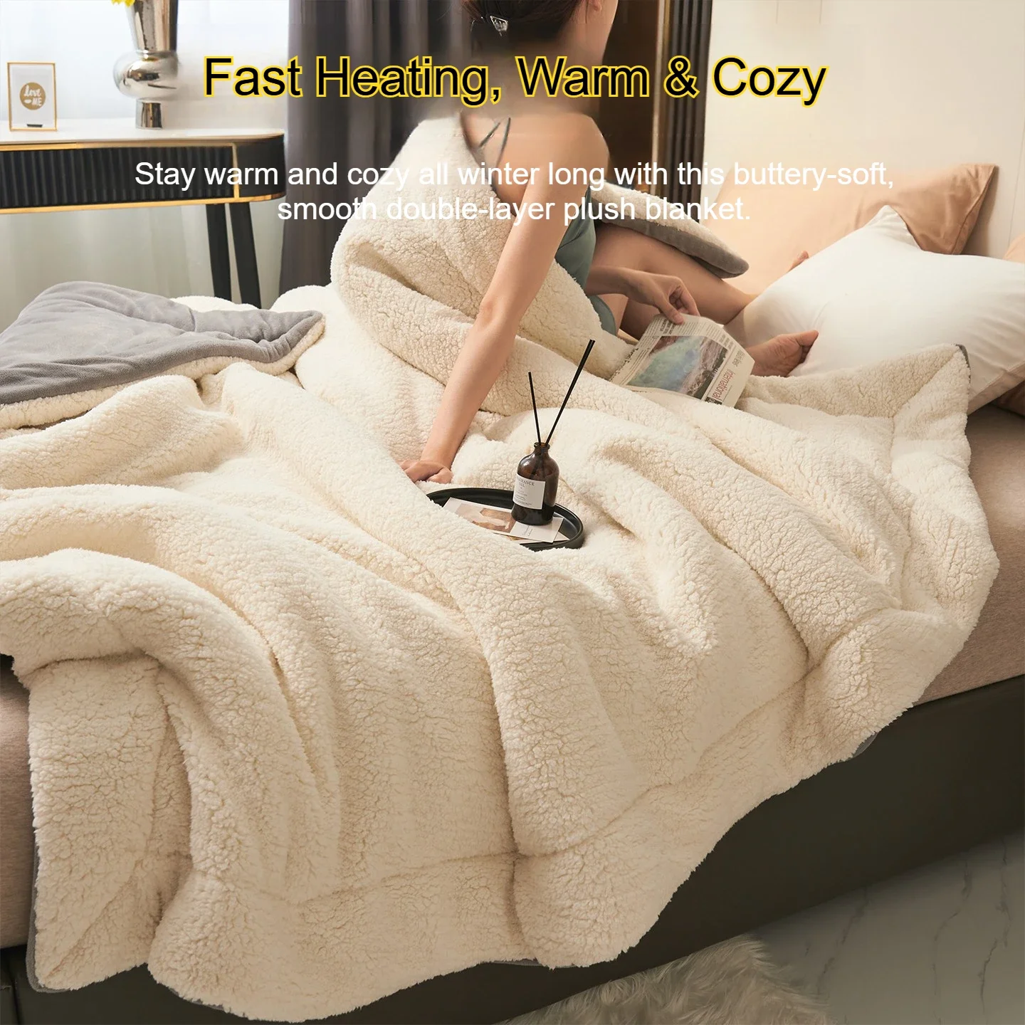 Double-Layer Sherpa Fleece Blanket for Autumn Winter Queen Size Cozy Soft Plush Bed Blanket Milk Velvet Warm Sofa Throw Blankets