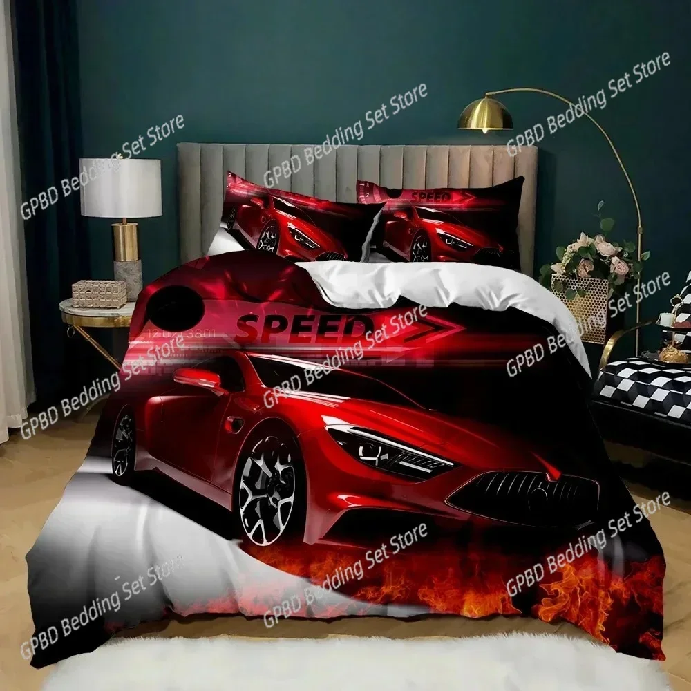 Race Car Comfortable Duvet Quilt Cover Pillowcase Bedding Set Children Bedroom Decoration Home Textile