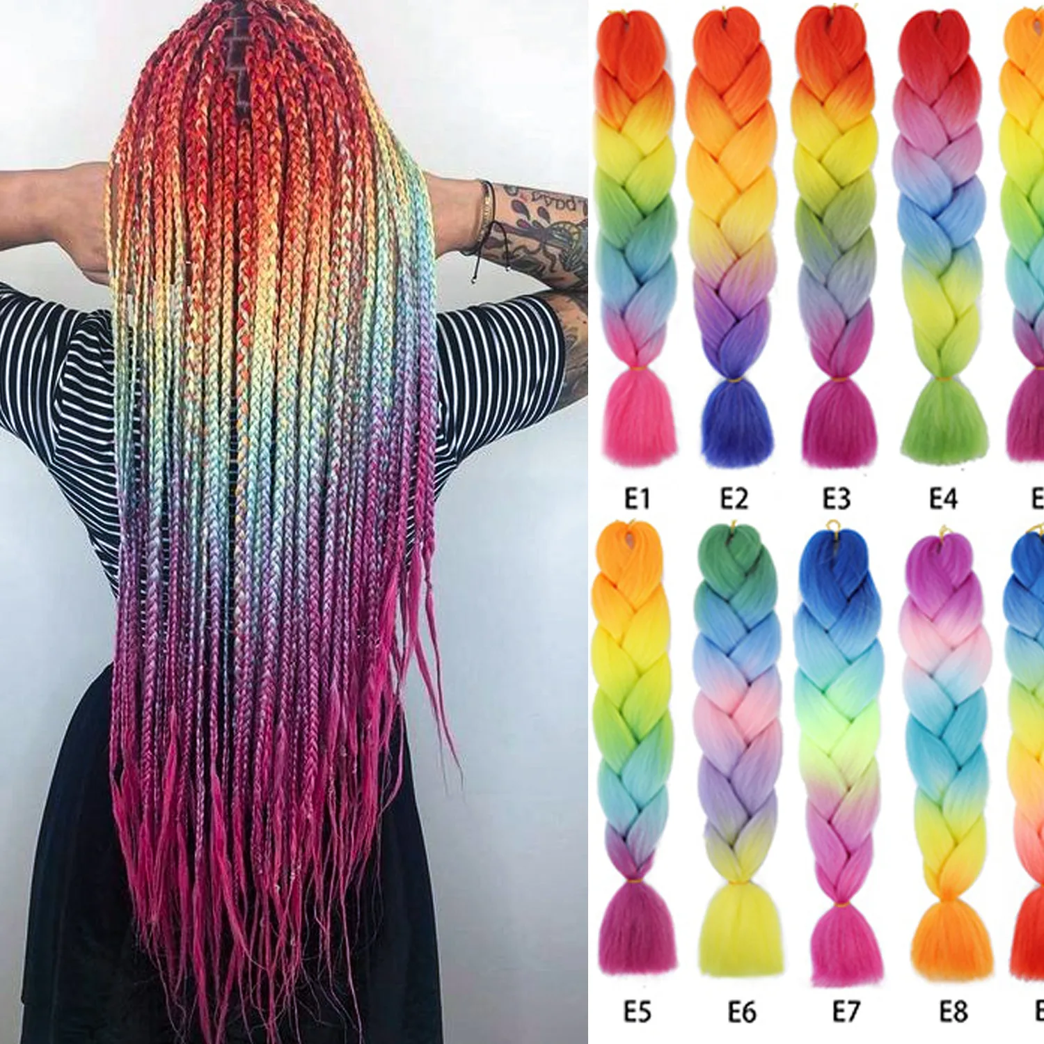 Colorful Hair for Braids Synthetic Braiding Hair Extensions for Girls Jumbo Braid Hair for Crochet Box Expression Braiding Hair