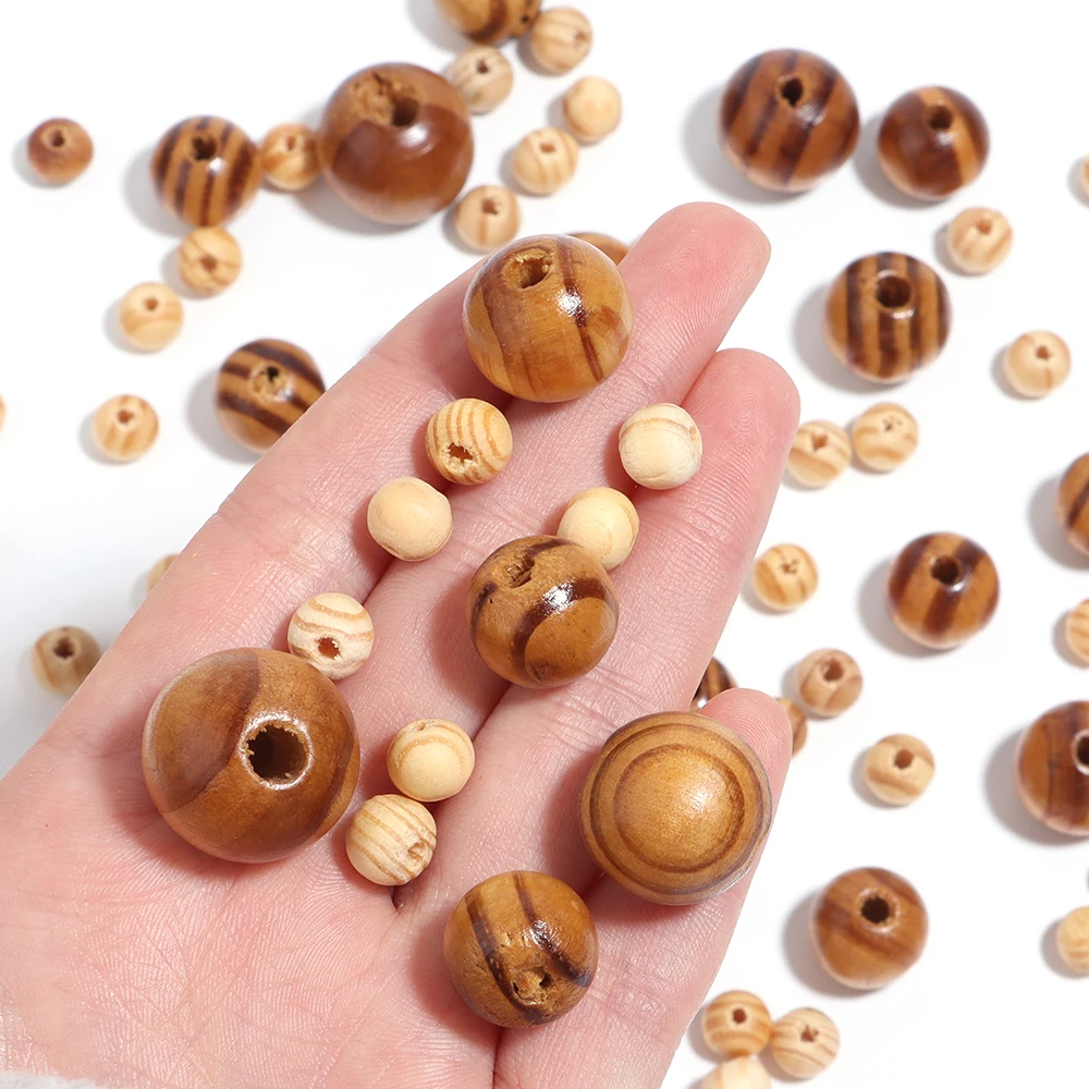 6/8/12/18/20mm Natural Stripe Round Wooden Beads Balls Loose Spacer beads for Jewelry Making Bracelet Necklace DIY Accessories