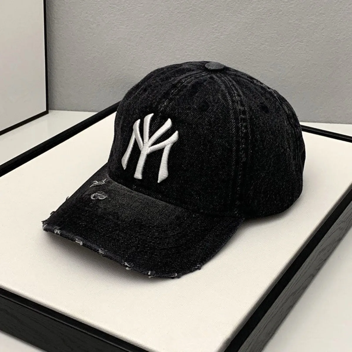 Gorra de béisbol vintage lavada bordada con letras NY para hombres y mujeres, gorra de pico de pato con ala curva informal versátil