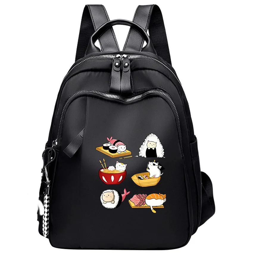 

Cute Funny Sushi Cat Printing Women's Large Capacity Simple Fashion Backpack Trendy Design Travel Bag Street Style Oxford