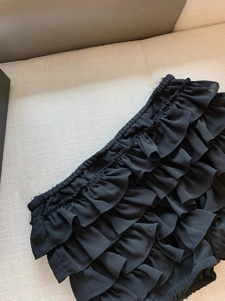 المرأة الصيف الحلو الطبقات الكشكشة Pantskirt سيدة مرونة الخصر ضئيلة قصيرة Pantskirt
