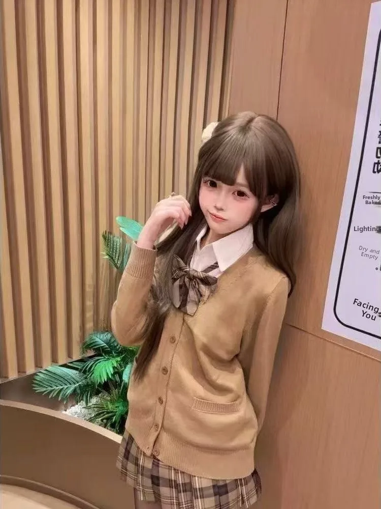 

Original Design JK Sle Autumn Winter Outfit Long Sve Cardigan Coat Skirt Set Women's Faion College Preppy Plaid Skirt
