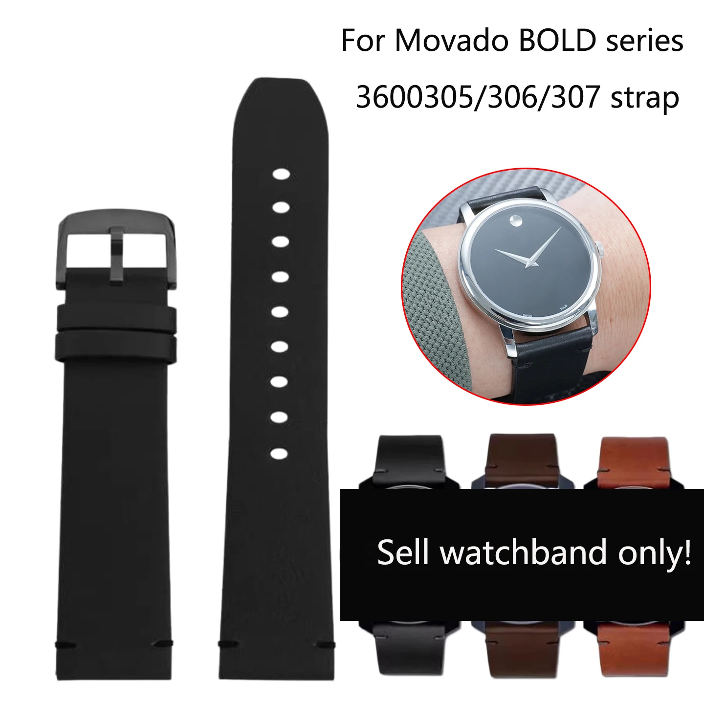 

Ремешок из мягкой воловьей кожи 22 мм для часов Movado BOLD Series 3600305/306/307, черный/коричневый браслет, аксессуары для мужских часов, инструмент в комплекте