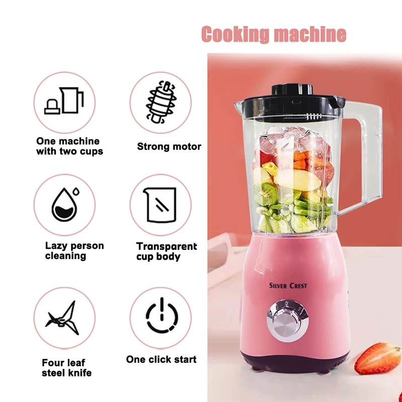 1.5L Electric Blender Pink Fruit Juicer Upgrade 1000W Shakes and Smoothies Blenders for Kitchen 2-Speed for Crushing Ice