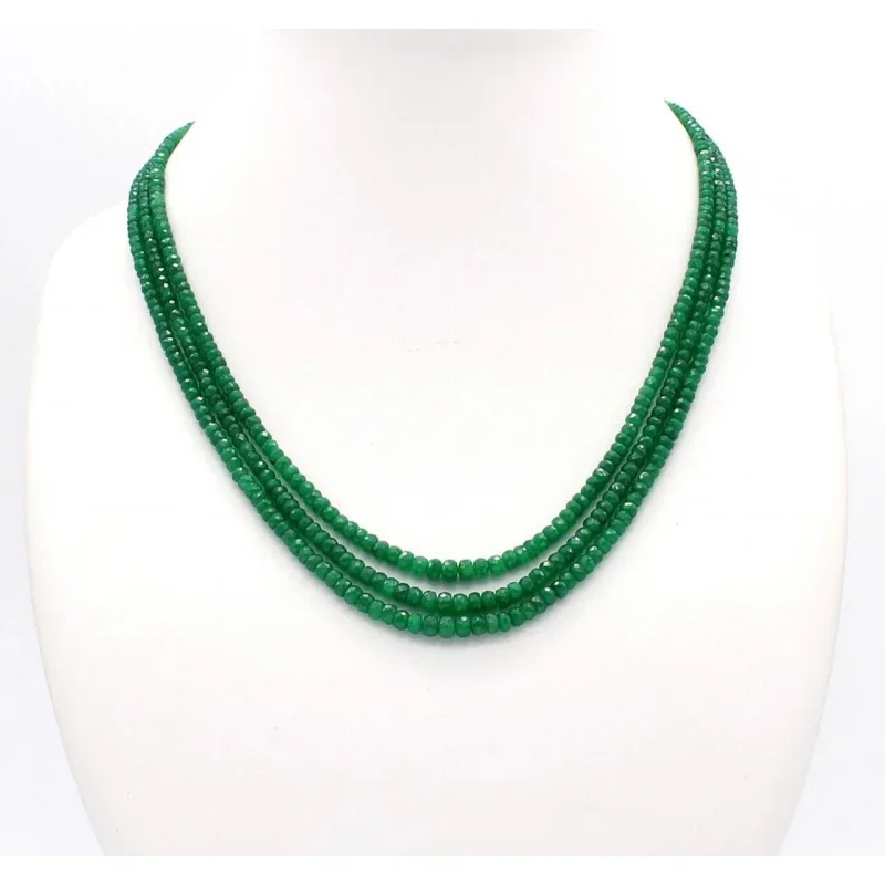 Beaded , Micro Cut Faceted Emerald Necklace,2 to 5mm beads