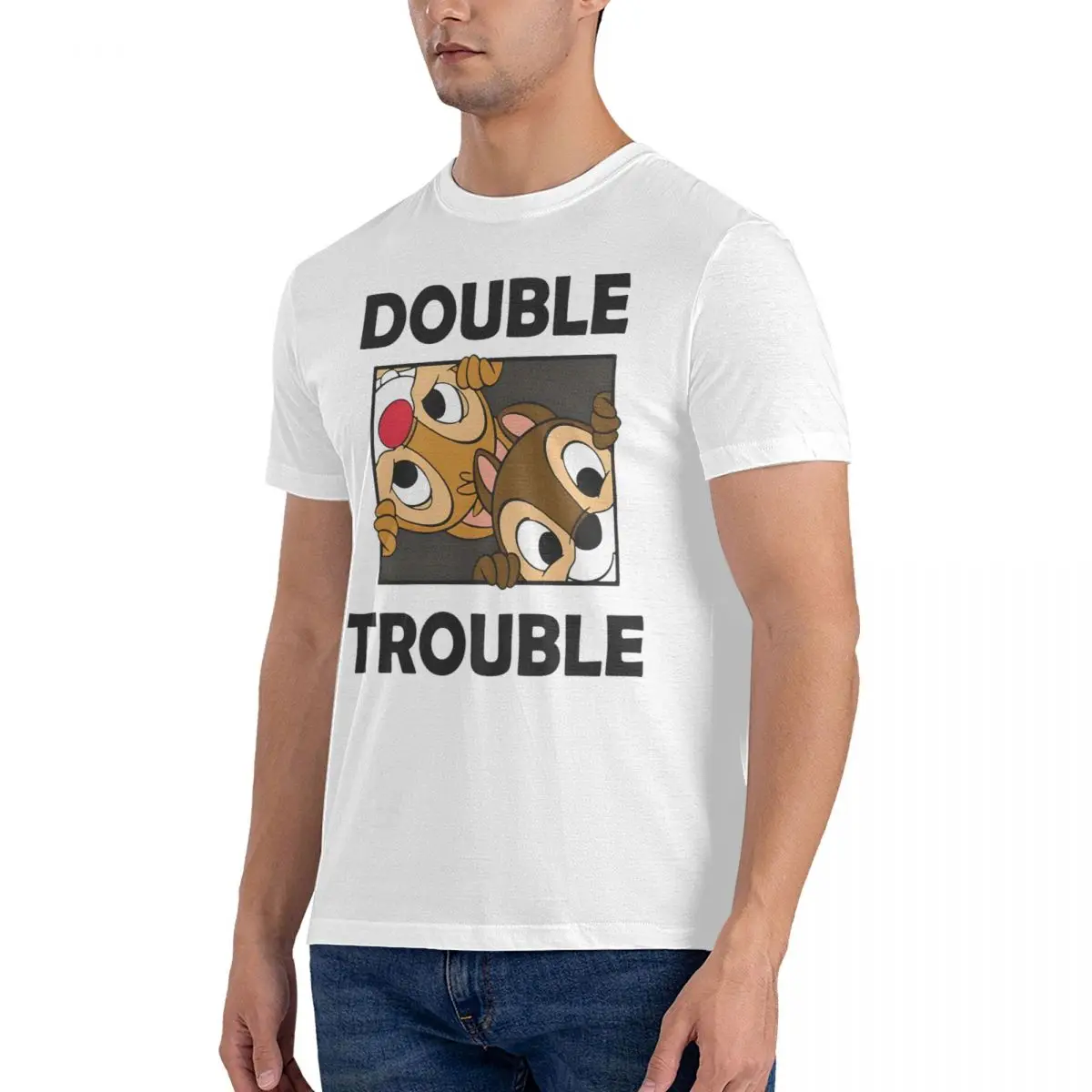 Double Trouble Men's T Shirt Disney Chip 'n' Dale Vintage Tees Short Sleeve Round Neck T-Shirts 100% Cotton Adult Clothing